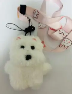 白いテリア犬モチーフふわふわぬいぐるみマスコットキーホルダバッグチャームのサムネイル