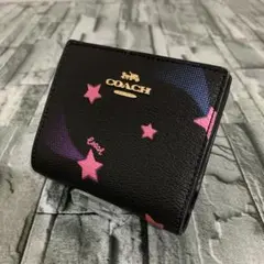 極美品　COACH コーチ 二つ折り財布 スター 星柄 レザー　ブラック