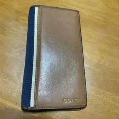COACH ブラウン ネイビー ストライプ 長財布