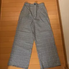 チェック柄 ハイウエスト ワイドパンツ