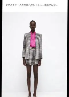 ZARA ジャケット　ブレザー　千鳥　チェック　白黒