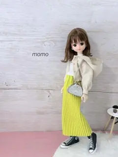 22cmドール服 マウンテンパーカー×蛍光グリーンのスカート♡コーデ3点セット