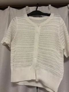 ホワイト レース編み 半袖カーディガン