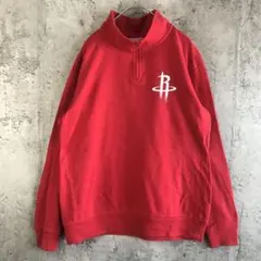 Y3411古着　トレーナー　スウェット　ワンポイント　ハーフジップ　赤