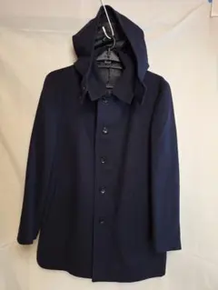 GU ジーユー　メンズフード付きコート　M 紺　ステンカラーコート　ミドル丈