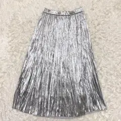 【MICHEL KLEIN】シルバー ベロア プリーツスカート 光沢 38(M)のサムネイル