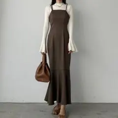 JUNOAH ジュノア アシメストラップマーメイドキャミワンピース モカ XL