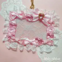 ♡現品限り♡ デコ硬質ケース ピンク×チェック クリアハート B7 横型