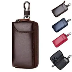 キーケース メンズ カードケース 一体型 鍵ケース PU 6連 ブラウン