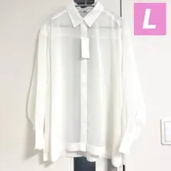 【新品未使用品】UNIQLOꕤオフホワイト シアー長袖シャツ/Lサイズ