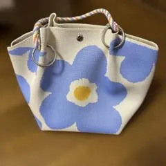 花柄 ニットトートバッグ マルチカラーハンドル