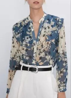 ZARA 長袖 シアー花柄 フラワー柄シャツ