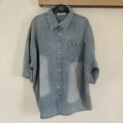 【新品】しまむら　半袖デニムシャツ　ライトブルー　サイズＭ