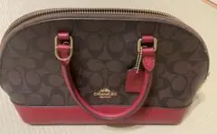 COACH ロゴパターン ハンドバッグ ブラウン/レッド