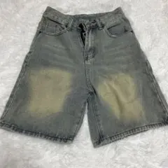 グレー デニム ショートパンツ フェード加工