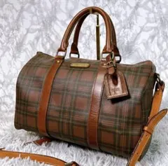 希少カラー☆美品☆ポロラルフローレン ボストンバッグ ブラウン　チェック柄