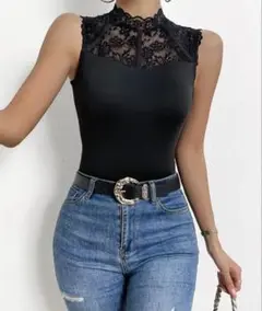 SHEIN RosyDaze コントラストレース　モックネック　タンクトップ