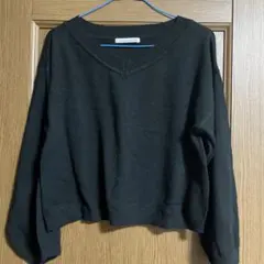 ⭐️着丈50cm⭐️ブラック Vネック 長袖ニット