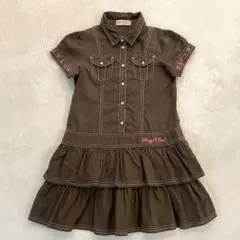 【美品】mezzo piano 130cm 半袖ワンピース メゾピアノ ブラウン