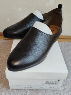 新品 日本製 革靴 本革 23.5 フラットシューズ 幅広 EEE 黒