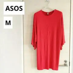 【38／M】ASOS エイソス ドルマンスリーブ ロング丈 Tシャツ ワンピ 赤のサムネイル