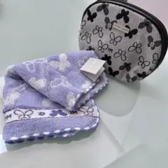 ハナエ モリ　蝶柄　タオルハンカチとポーチセット