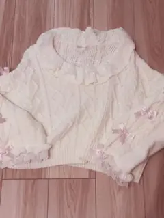 リズリサ ポンポンリボンレースヨークニット ピンク lilLilly