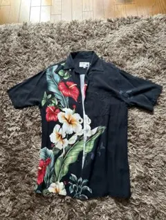 IOLANI アロハシャツ　黒　ハイビスカス　made in Hawaiのサムネイル
