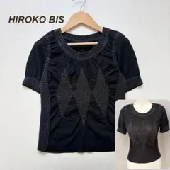 ヒロコビス　半袖Tシャツ　カットソー　シワ加工　シアー素材　黒のサムネイル