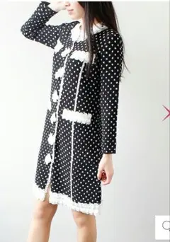 新品★アビステ★ドット柄フリル付きロングカーディガン