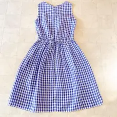 58.haupia✨リネン 麻 ギンガムチェック ワンピース Mサイズ
