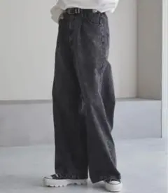 cussil TRストレッチルーズシルエットハイウエストストレートパンツ