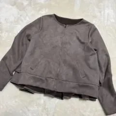 アダプトリテイリング　ノーカラージャケット　アウター　バックフリル　ブラウン
