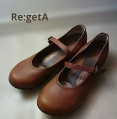 【 Re:getA 】レディース パンプス ローヒール ワンベルト М ブラウン
