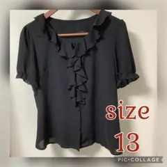 STYLE EASE 半袖フリルブラウス ブラック　13号LL