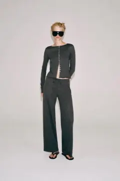 zara ラスティック ボタンTシャツ カーボングレー　Sのサムネイル