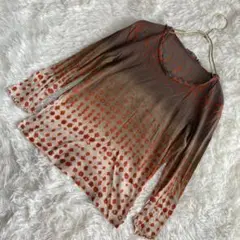 HIROKO BIS 柄カットソー ブラウン 9号 オシャレ 総柄 透け感