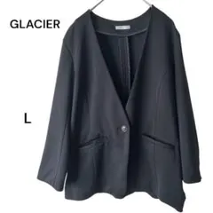 GLACIERハニーズノーカラーカラーレスジャケットVネックオフィスカジュアルLのサムネイル