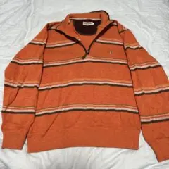 オレンジ ストライプ ハーフジップセーター