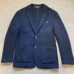 ネイビー　intermezzo ニットジャケットL (ポケットチーフ仕様)