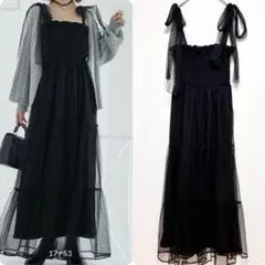 マジェスティックレゴン　ロングドットシアーワンピース　M ブラック　肩リボン