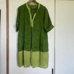 【お値下げ美品】GabardineK.Tリネン緑色 チュニック 半袖 麻100%のサムネイル