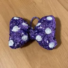 <美品>ディズニー ミニー リボン型 スパンコール ヘアゴム パープル 紫