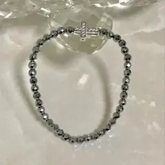 ヘマタイト シルバー クリスタル入りクロス ブレスレット！内径15㎝