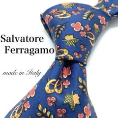 【美品】Salvatore Ferragamo ネクタイ 草花 秋 鮮やか