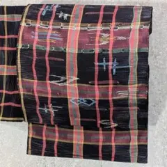 八寸名古屋帯 黒 真綿紬 正絹 新古品 カジュアル 琉球絣 №aio0114のサムネイル