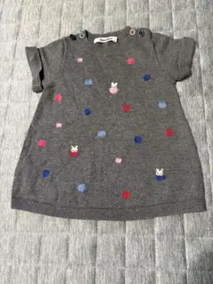 familiar ドット柄ウサギ刺繍ワンピース 70