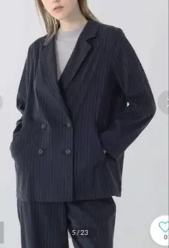 新品タグ付34000円 Aga キュプラツイルストライプジャケット （ブラック）