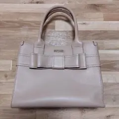 kate spade　ベージュ リボン付き レザーハンドバッグ