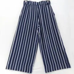 a856【美品】エイチアンドエム　クロップドワイドパンツ　濃紺x白　ストライプ